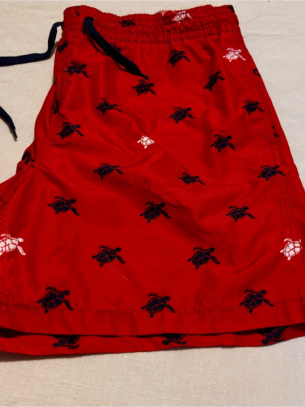 Kanu Surf Red Swim Trunks with Navy & White Turtle Print